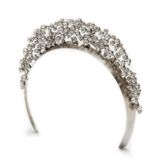 LELET NY Silver Mattar Crystal Crown Headband Swarovski Bridal Wedding Holidays - Picture 2 of 16